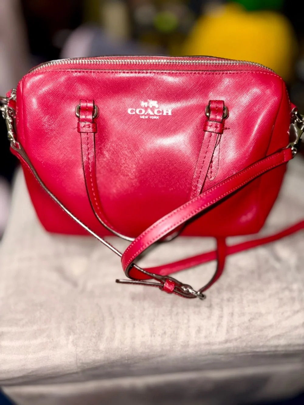 Coach Mini Bennett Satchel Red Crossbody Bag Saffiano Leather Gold Hardware - Picture 2 of 11